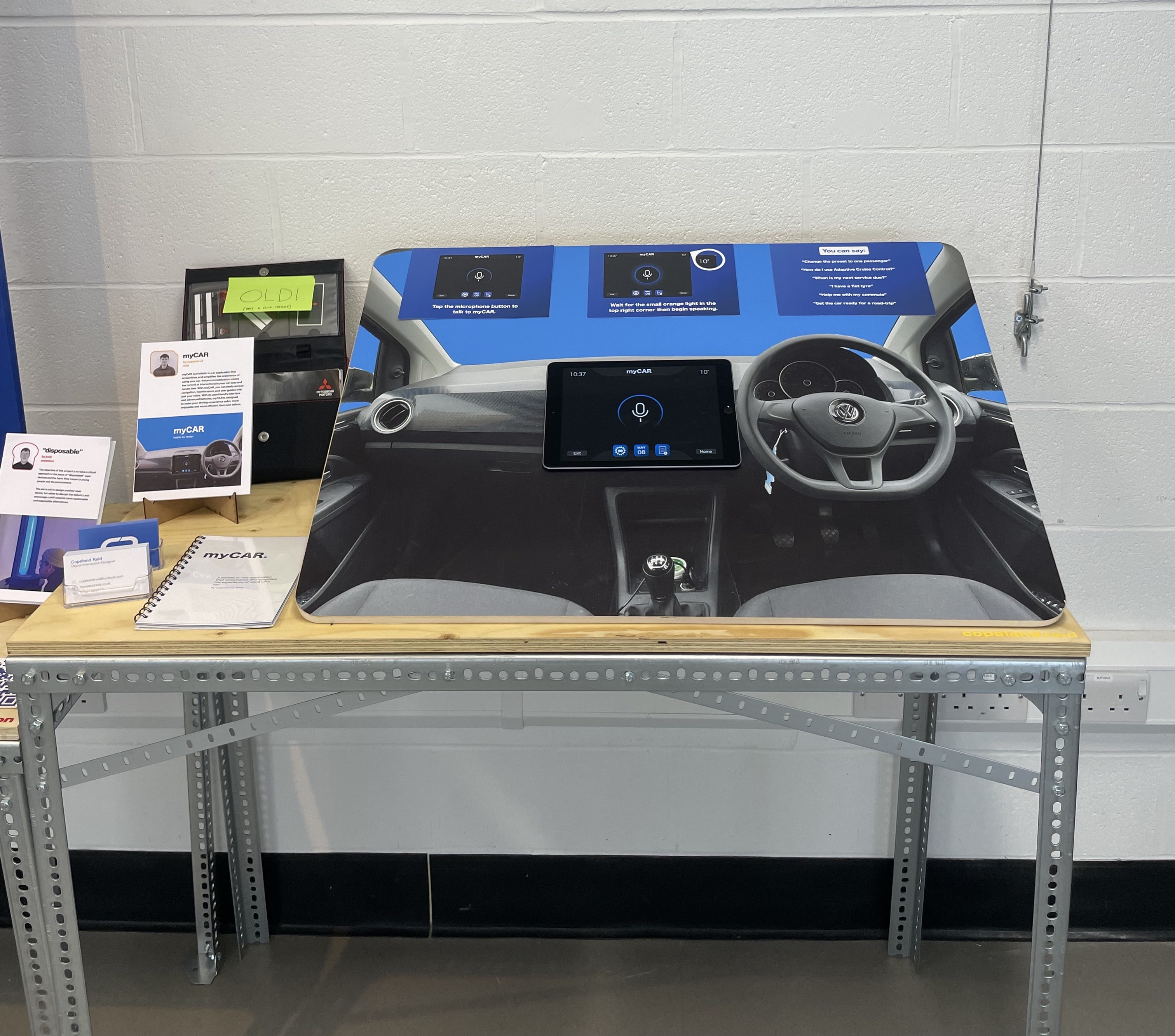 A table with myCAR interface for people to interact with at degree show